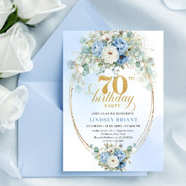 Invitación Modern Bohemian Dusty Blue Peonies 70th Birthday I