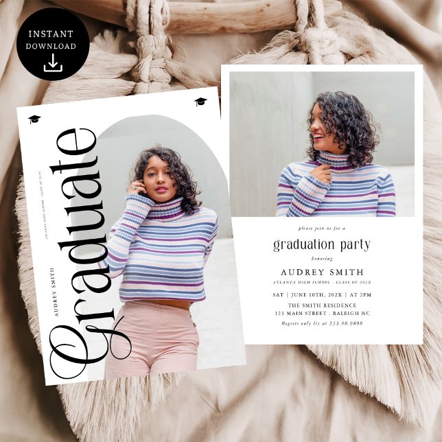 Invitación Modern Boho Arch 2 Photos Graduation (Subido por el creador)