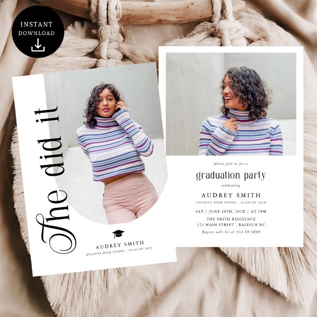 Invitación Modern Boho Arch 2 Photos Graduation (Subido por el creador)