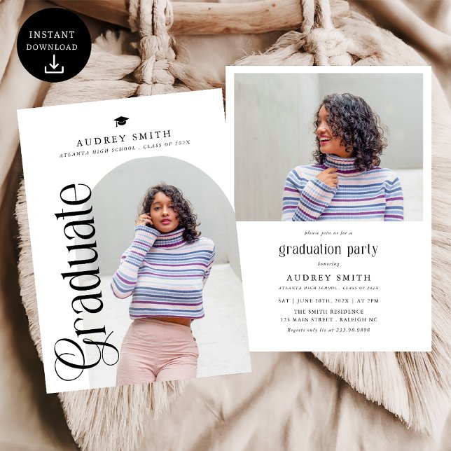 Invitación Modern Boho Arch 2 Photos Graduation (Subido por el creador)