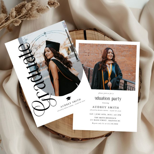 Invitación Modern Boho Arch 2 Photos Graduation (Modern graduation photo invitation)