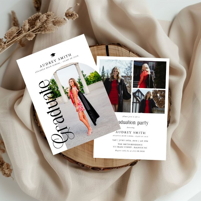Invitación Modern Boho Arch 4 Photos Graduation (Subido por el creador)