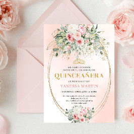 Invitación Modern Boho Blush Floral Quinceañera Invitation