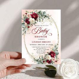 Invitación Modern Boho Burgundy and Gold Baby Shower Invite