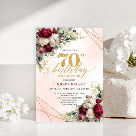 Invitación Modern Boho Burgundy Floral 70 Years Young Invite