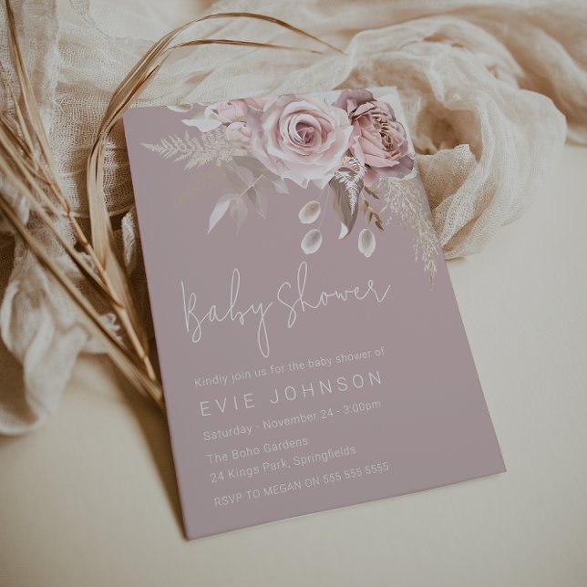 Invitación Modern Boho Dusty Rosa Baby Shower (Subido por el creador)