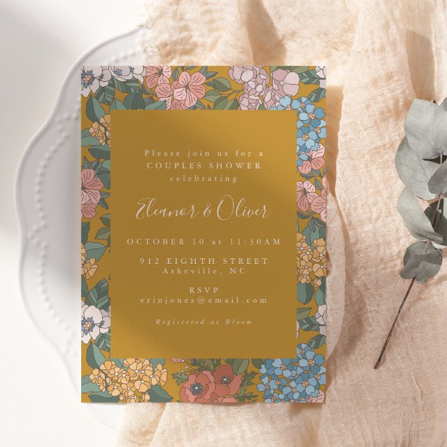 Invitación Modern Boho Floral Mustard Yellow Couples Shower (Subido por el creador)