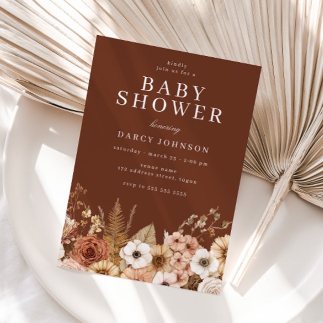 Invitación Modern Boho Floral Neutral Baby Shower (Subido por el creador)