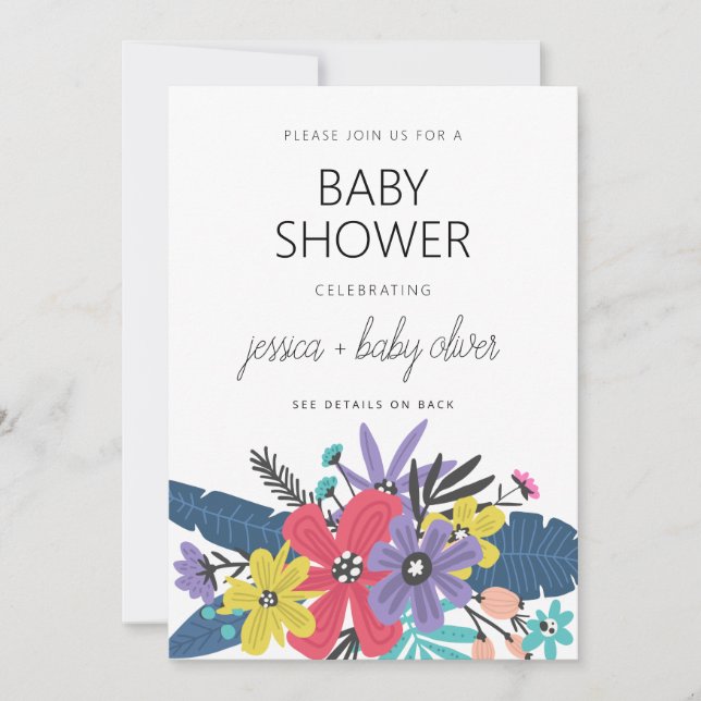 Invitación Modern Boho Flowers Boy Baby Shower (Anverso)
