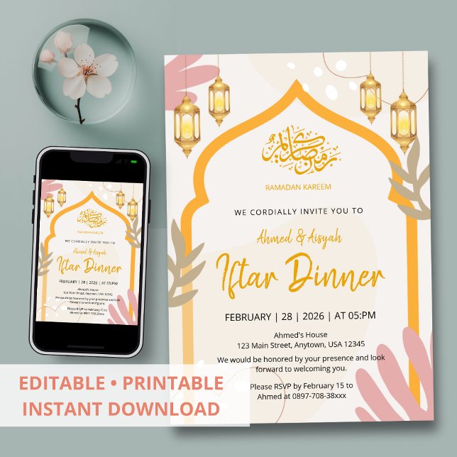 Invitación Modern Boho Islamic Lantern Ramadan Iftar Dinner (Subido por el creador)