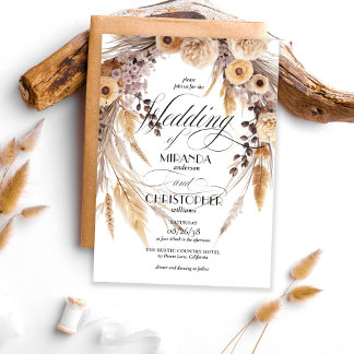 Invitación Modern Boho Pampas Grass Wreath Rustic Wedding