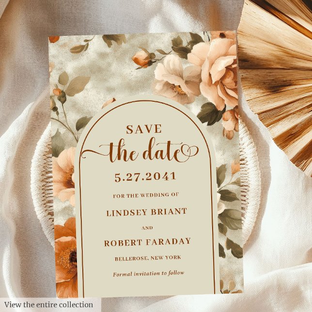 Invitación Modern Boho Terracotta Olive Floral Save The Date (Modern Boho Terracotta Olive Floral Save The Date)