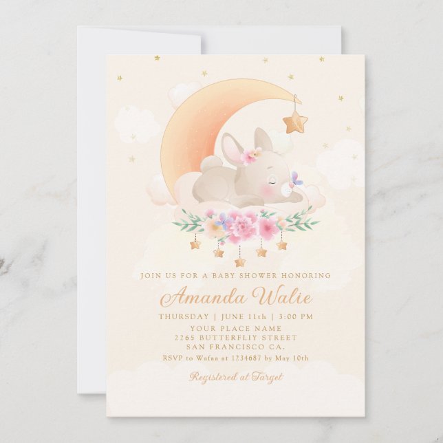 Invitación Modern Boho Watercolor Bunny Baby Shower (Anverso)