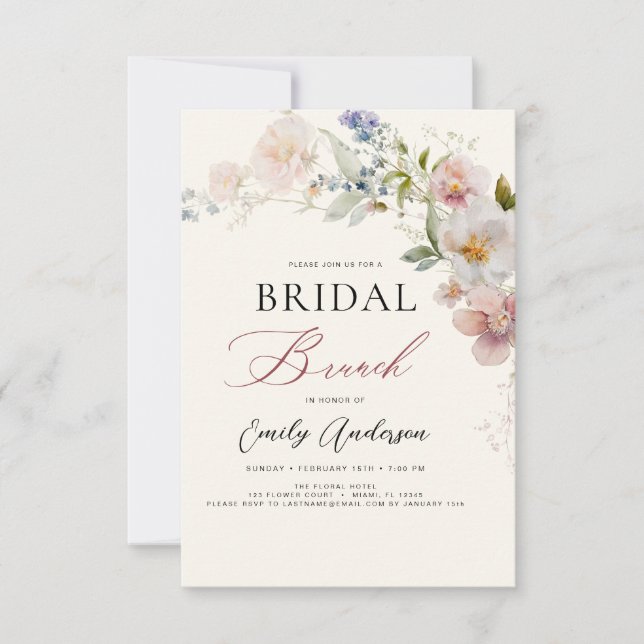 Invitación Modern Boho Wildflower Bridal Brunch Shower (Anverso)