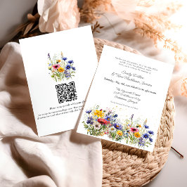 Invitación Modern Boho Wildflower QR Code Wedding