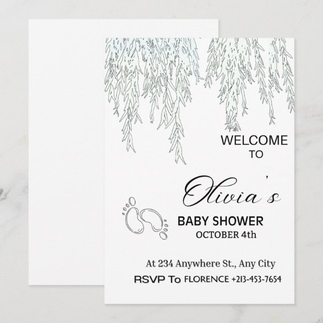 Invitación Modern Boho Willow Baby Shower Invitation | Minima (Anverso / Reverso)