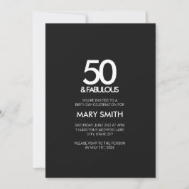 Invitación Modern Bold Black Fifty and Fabulous 50th Birthday