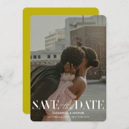 Invitación Modern Bold Chartreuse Photo Wedding Save Date