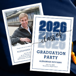 Invitación Modern Bold Class 2026 Navy Blue Graduation Party