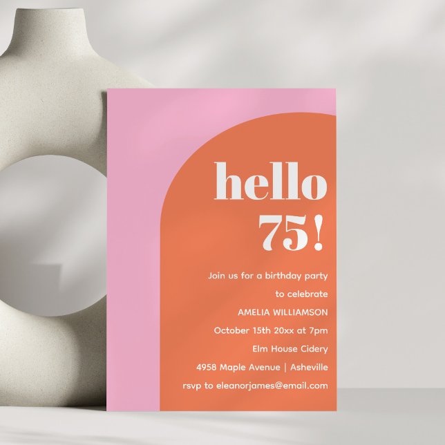 Invitación Modern Bold Geometric Pink Orange 75th Birthday (Subido por el creador)