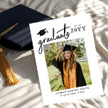 Invitación Modern Bold Script Graduate 4 Photo Graduation<br><div class="desc">Celebrate your graduate’s milestone with this Modern Script Graduate 4 Photo Graduation Invitation, designed to showcase three favorite photos in a stylish and meaningful way. Featuring elegant flowing script paired with clean modern typography, this personalized invitation blends timeless sophistication with a contemporary layout. Perfect for high school or college graduation...</div>