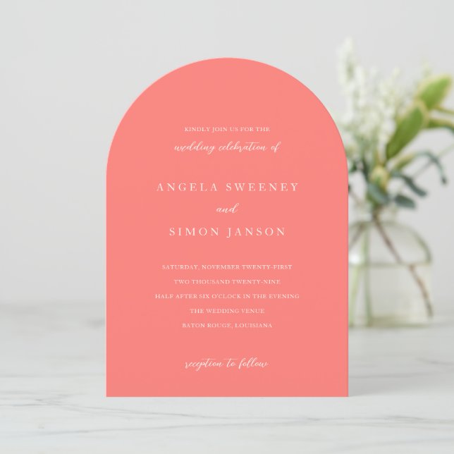 Invitación Modern Bold Vibrant Coral Simple Wedding (Anverso de pie)