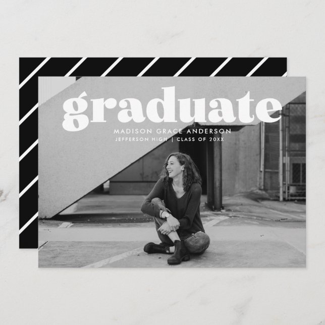Invitación Modern Bold White Overlay Photo Graduation Party (Anverso / Reverso)