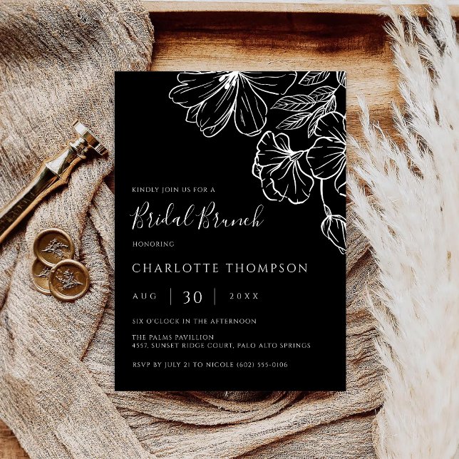 Invitación Modern Botanical Black Line Art Bridal Brunch  (Subido por el creador)