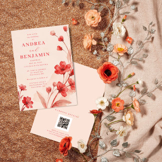 Invitación Modern Botanical Bloom Juicy Red Pinky Pink 
