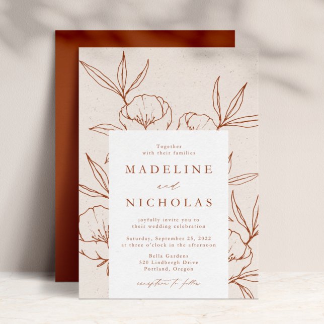Invitación Modern Botanical Floral Cream & Cinnamon Wedding (Subido por el creador)