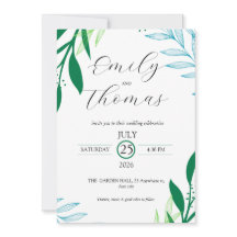 Modern Botanical Green Leaf Wedding Invitation
