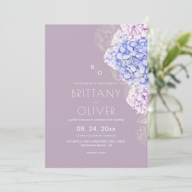 Invitación Modern Botanical Lilac & White Floral Wedding (Anverso de pie)
