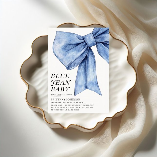 Invitación Modern Bow Denim Baby Shower (Subido por el creador)