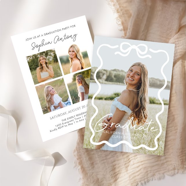 Invitación Modern Bow Photo Graduation Party Invitation (Subido por el creador)