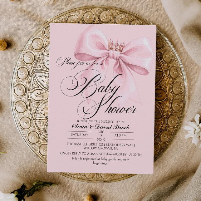 Invitación Modern Bow Pink Baby Shower (Subido por el creador)