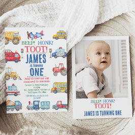 Invitación Modern Boys Photo Transport 1er cumpleaños