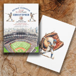 Invitación Modern Boys Sports Béisbol Stadium Birthday Party<br><div class="desc">Invitación a la fiesta de cumpleaños de un chico dinámico que incluye un estadio de béisbol con 2 bateadores y un deseo de cumpleaños para el novato de la estrella,  con un ambiente de carteles deportivos. Arroz,  azul marino y tonos verdes.</div>