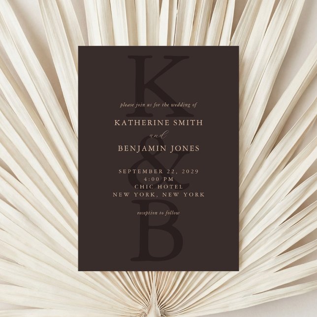 Invitación Modern Brown Minimalist Monogram Wedding (Subido por el creador)