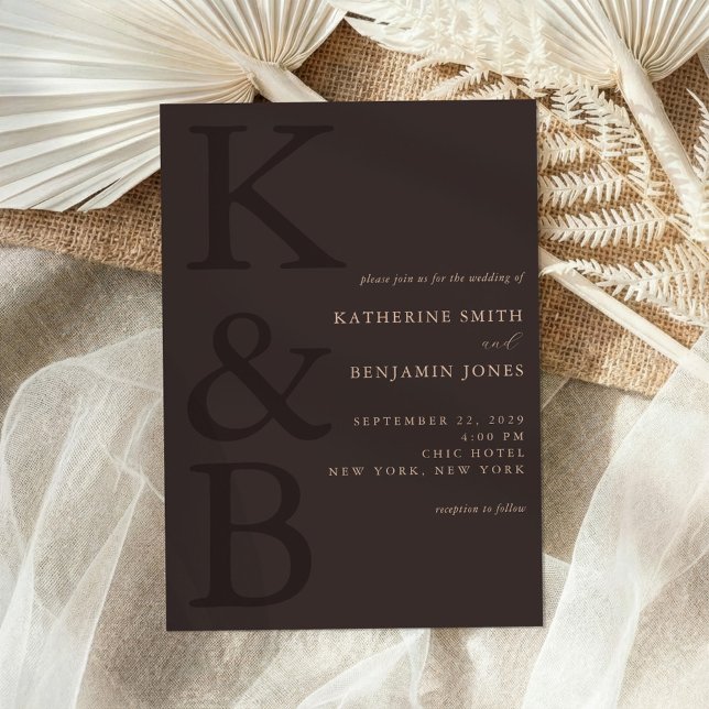 Invitación Modern Brown Monogram Minimalist Wedding (Subido por el creador)
