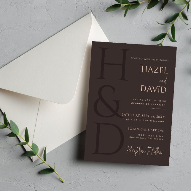 Invitación Modern Brown Monogram Minimalist Wedding (Subido por el creador)