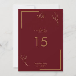 Invitación Modern Burgundy Golden Border Wedding Table Number