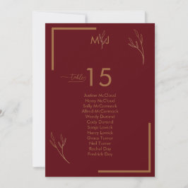 Invitación Modern Burgundy Guests Seating List Table Number