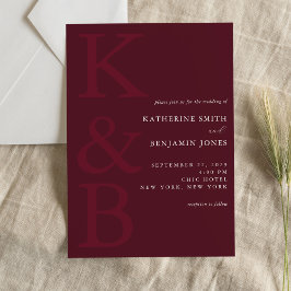 Invitación Modern Burgundy Monogram Minimalist Wedding