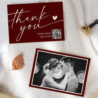Invitación Modern Burgundy QR Code Wedding Thank You Card