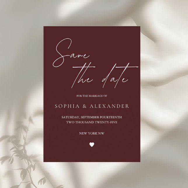 Invitación Modern Burgundy Save the Date (Subido por el creador)