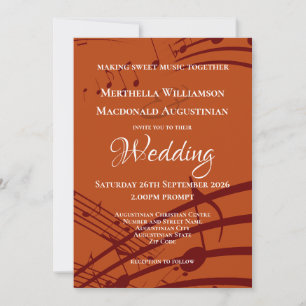 Invitación Modern Burnt Naranja Music Notes Boda