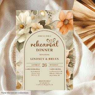 Invitación Modern Burnt Orange Marfil Sage Floral Ensayo 
