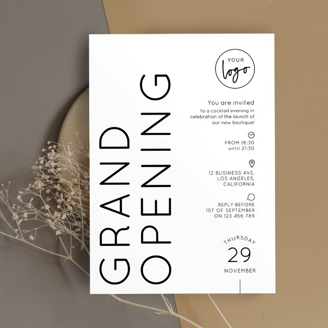 Invitación Modern Business Logo Grand Opening Simple (Subido por el creador)