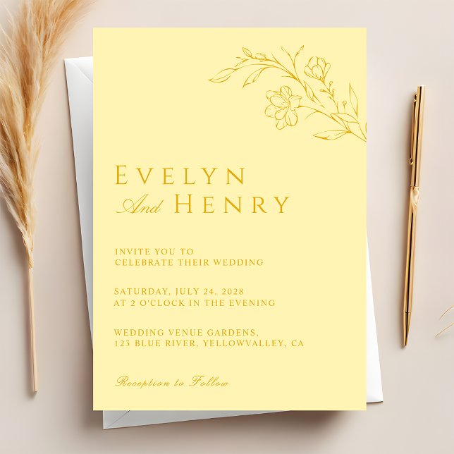Invitación Modern Butter Yellow Floral Wedding (Subido por el creador)