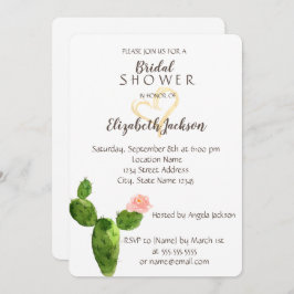Invitación Modern Cactus Gold Purpurina Heart Bridal Shower